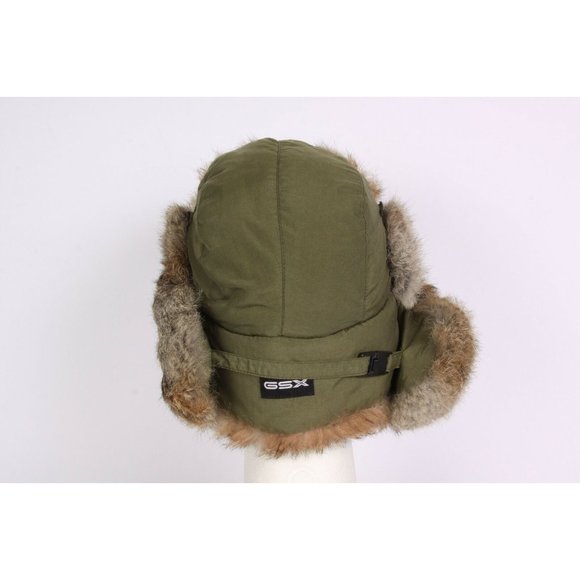 GSX Rustic Army Green Rabbit Ear Flap Snap Winter Hat Size M / L - Picture 3 of 5